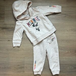 GAP Kids Minnie Mouse Sweatshirt Hoodie and Sweatpants Matching Set Cream Black